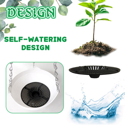 Srmayyi 4 Pack 8 inch Plastic Self Watering Hanging Planters,Round Hanging Basket Planter with Drainer and Metal Chain,White Garden Flower Plant Pot Container for Indoor Outdoor Plants