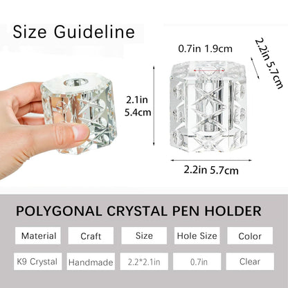 QFkris Fancy Crystal Single Pen Holder for Desk, Glass Fountain Pen Stand, 2.2" Feather Pencil Holder for Office Desktop Decoration, Gift for Man Woman Students Teachers Father Boyfriend