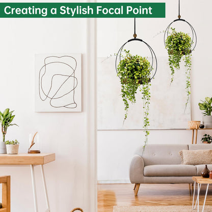 Hanging Planter for Indoor Plants, Black Plant Hanger Indoor with Sturdy Wood Base, Modern Boho Macrame Plant Hanger for 3-5.5 Inch Pot, Hanging Wall Ceiling Window Home Decor (Pots Not Included)