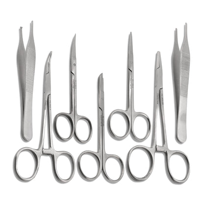 Set of 7 Pieces Scissors Forceps Hemostats Needle Holder Driver Set for Educational Training and Medical Procedures Made of Stainless Steel by Cynamed