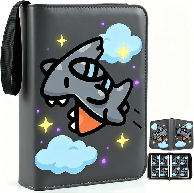 Card Binder 4 Pocket, Trading Card Holder Fits 400 Cards With 50 Removable Sleeves, Portable Collection Card Ablum, Game Card Case book With Zipper for Gift - Deep Grey
