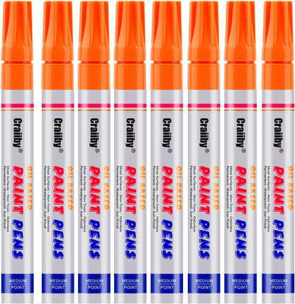 Orange Paint Markers, 8 Pack Oil-Based Waterproof Quick Dry Permanent Paint Pen Set for Rocks Painting, Wood, Fabric, Plastic, Canvas, Glass, Mugs, Metal, Tire, Stone, DIY Craft