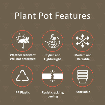 Campior Plastic Plant Pots with Drainage - Home Decor Flower Pot, Stackable Design for Indoor & Outdoor Use, Lightweight and Sturdy, Space-Saving, (7”, 6.6”, 6”, 5.3”, 4.8” Inches), Pack of 20, White