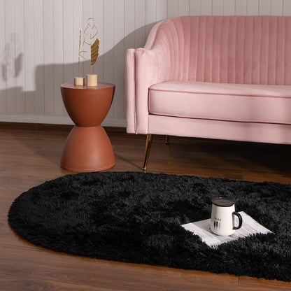 Softlife Fluffy Rugs for Bedroom, Shag Cute Area Rug for Girls and Kids Baby Room Home Decor, 2.6 x 5.3 Feet Oval Indoor Carpet for Nursery Dorm Living Room, Black