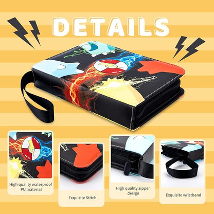 Jravkfi Card Binder 4 Pocket with 50 Removable Sleeves-Can Hold 400 Cards,3-Ring Zipper Sports Book, Ideal for All Card Collectors（Black）