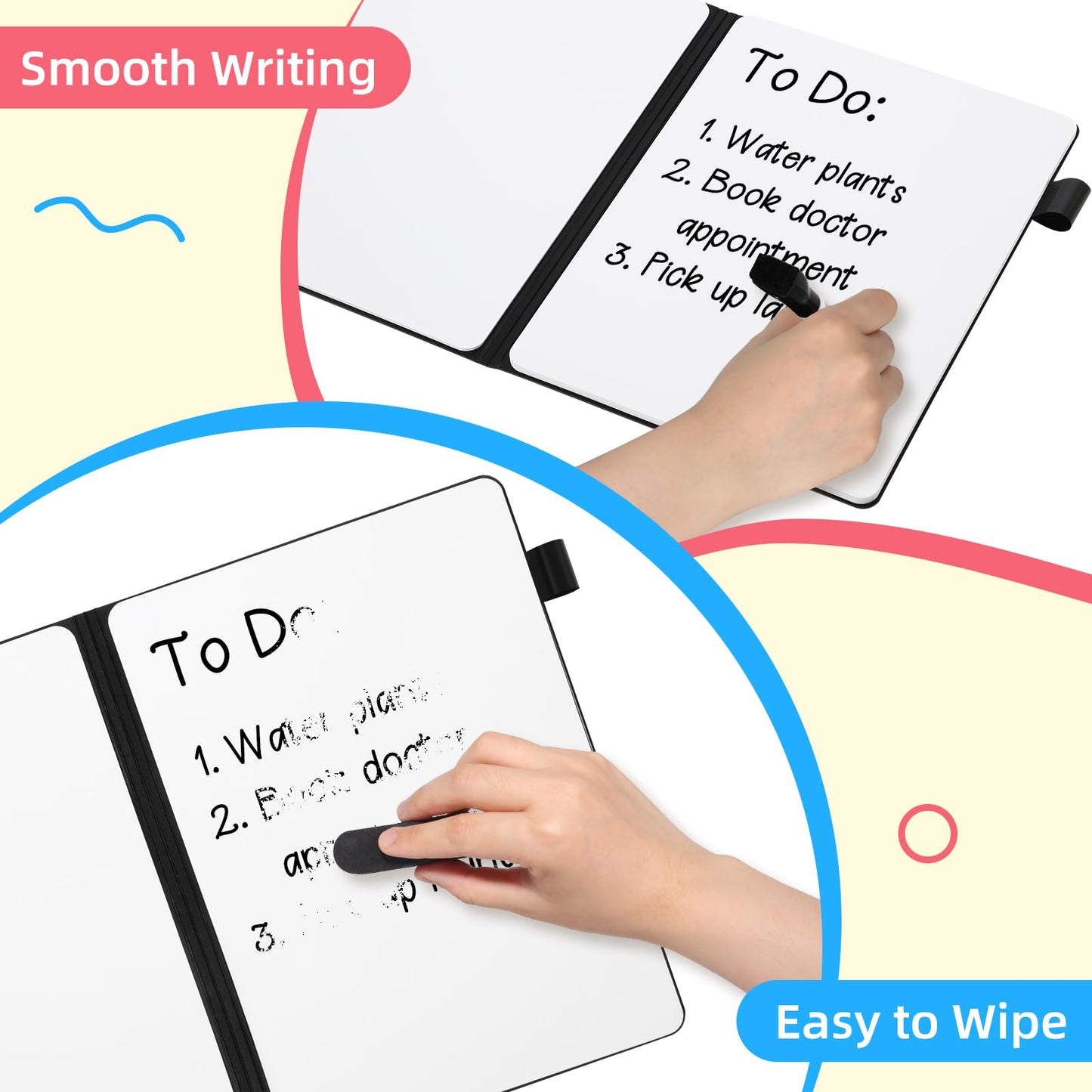 AGM Portable White Board Dry Erase Notebook, 8.4" x 6" Double Sided Folding Whiteboards with 3 Pens, Small Travel Dry Erase Board Skin-Friendly Material for Study, Meeting, Planning, Grey