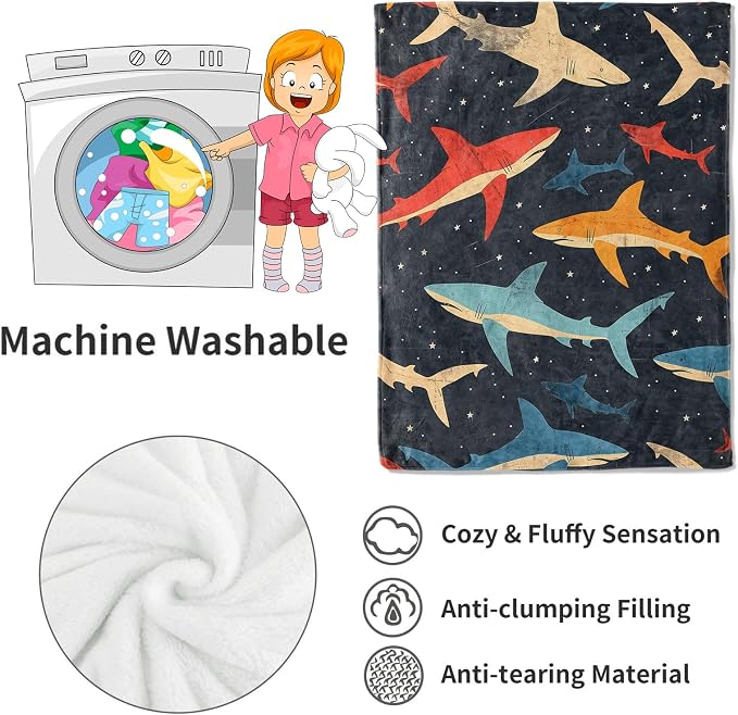 Shark Blanket Vibrant Sharks Dark Throw Blankets,Birthday Gifts for Girls Boys Women & Ocean Lovers,Lightweight Soft Fleece,for Sofa Couch Bed Room Sea Life Decor 40x50in