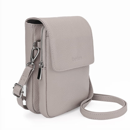 befen Real Leather Small Cell Phone Crossbody Bags for Women, Women's Shoulder Purse Handbags with RFID Blocking Wallet Beige Grey