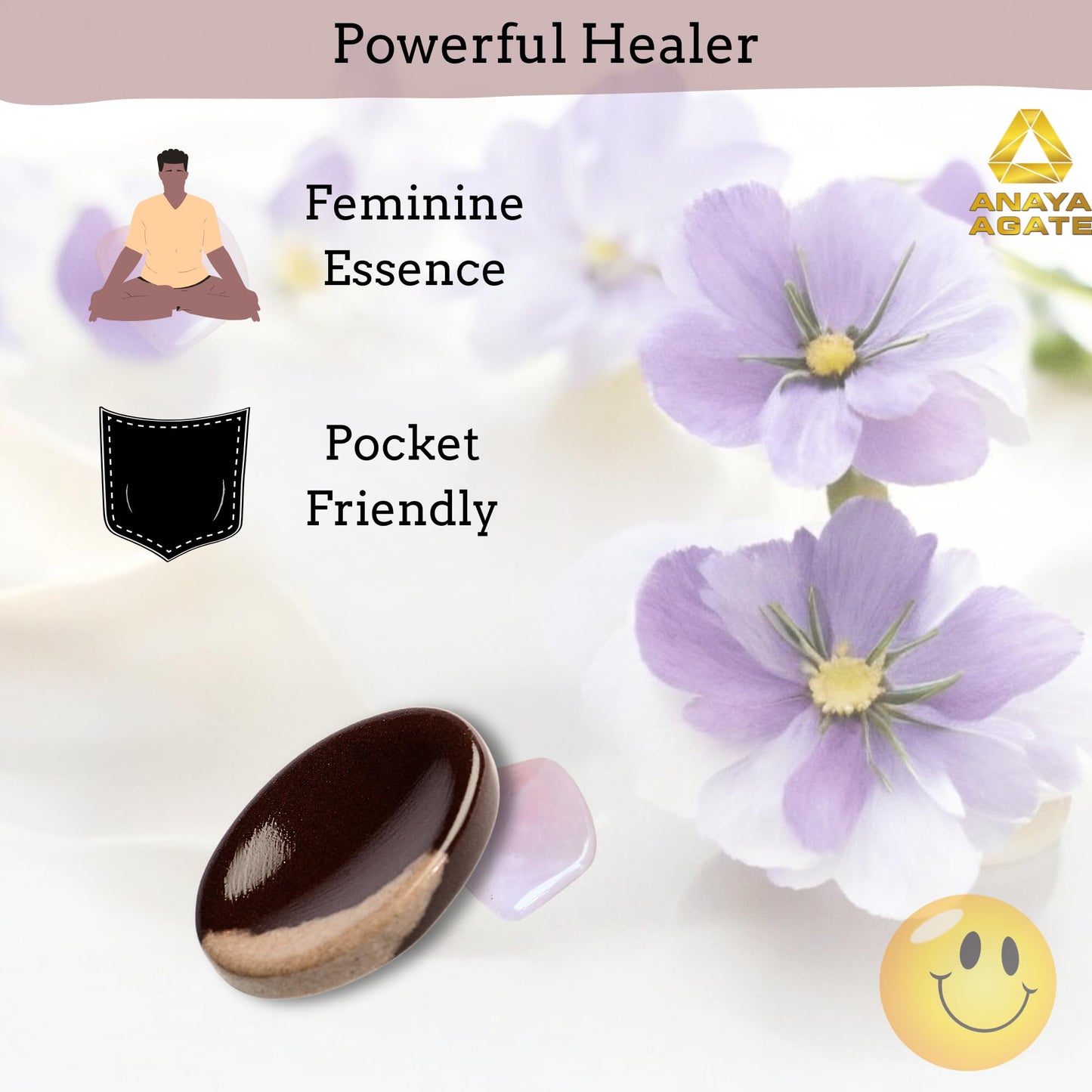 Anaya Agate Narmada Shiva Lingam Worry Stones Certified Crystal Thumb Worry Stone for Anguish Relaxing & Soothing Balance Stones for Meditation Stress Relief Crystals and Healing Stones for Men Women