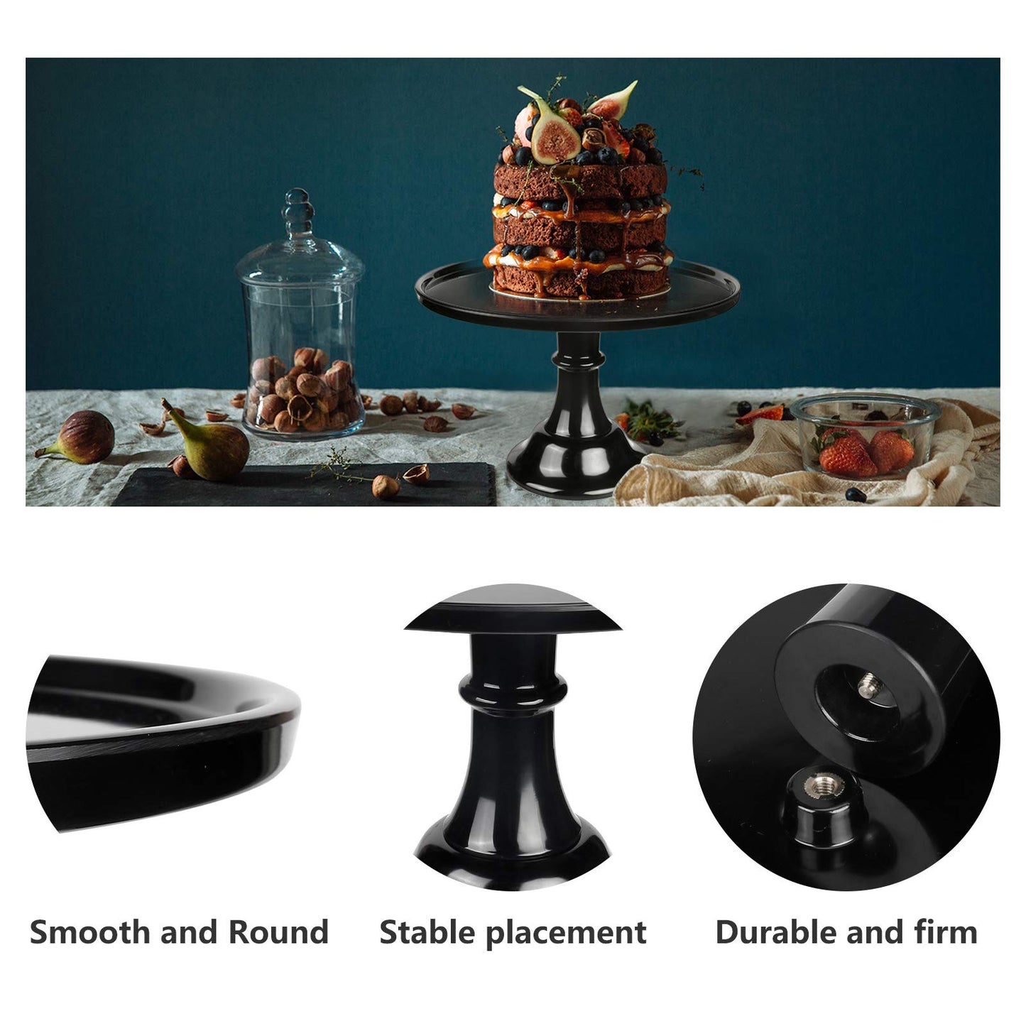 KLASKWARE Round Cake Stand Black 11" Melamine Cake Display Stand Dessert Cupcake Display Tray for holiday,Graduation,Wedding,Birthday,Party,Baby Shower,Anniversary,Ceremony,Christmas