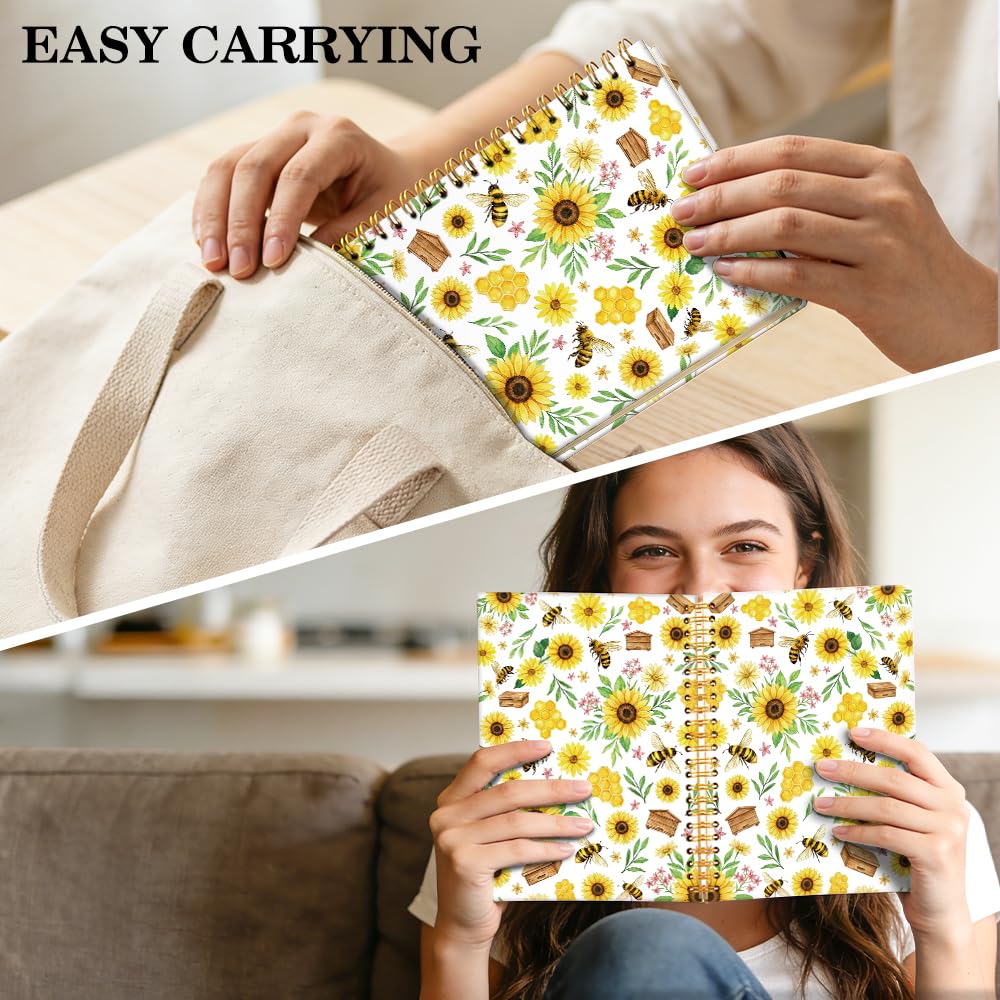 ERHACHAIJIA Sunflower & Bee Hardcover 160 Pages Lined Spiral Notebook, Funny Floral Ruled Journal for Women Flower Lover Bee Lover, Writing and Meditation Notebook Gifts, Mother's Day Birthday Gifts