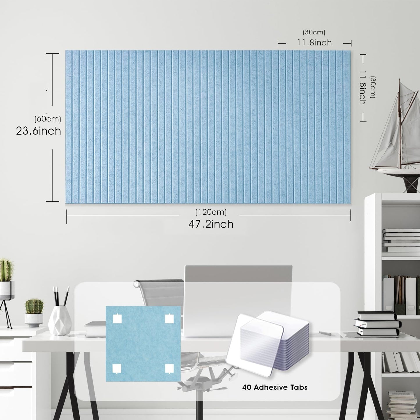 Large Cork Board for Office, 8 Pack Felt Wall Tiles with Slat Wall Paneling and Safe Removable Adhesive Tabs, Felt Bulletin Board Pin Board Cork Boards for Walls - Light Blue