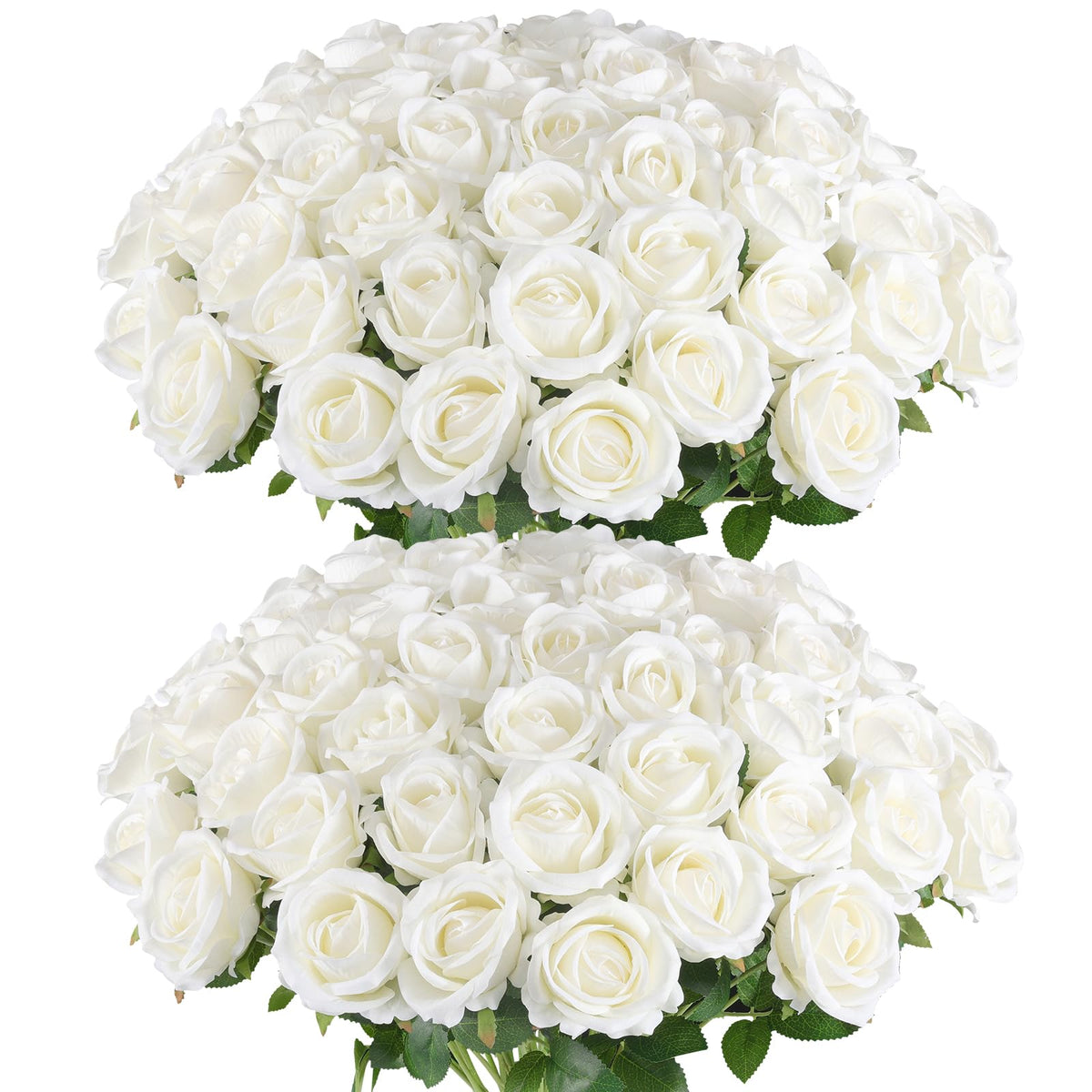 Hananona 50 Pcs Artificial Roses in Bulk, Fake Velvet Silk Roses Realistic Rose for Wedding Centerpieces Flower Arrangement Home Decor (50, White)