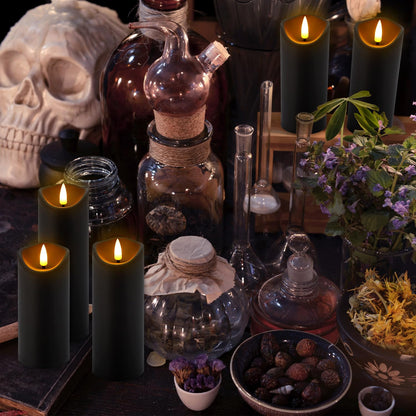 YOROXRG 24 Pack Halloween Decoration Flickering Flameless Candles, Battery Operated LED Pillar Candles with Remote Control and Timer.for Home Decor (D2.2 xH 5" 6" 7" Black)
