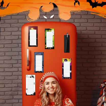 8 Pcs Halloween Magnetic Notepads with Pu Leather Pen Holder Magnetic To Do List Reminder Memo Pad Halloween Magnetic Grocery List Pad for Fridge Magnetic To Do List for Fridge Shopping Grocery Memo