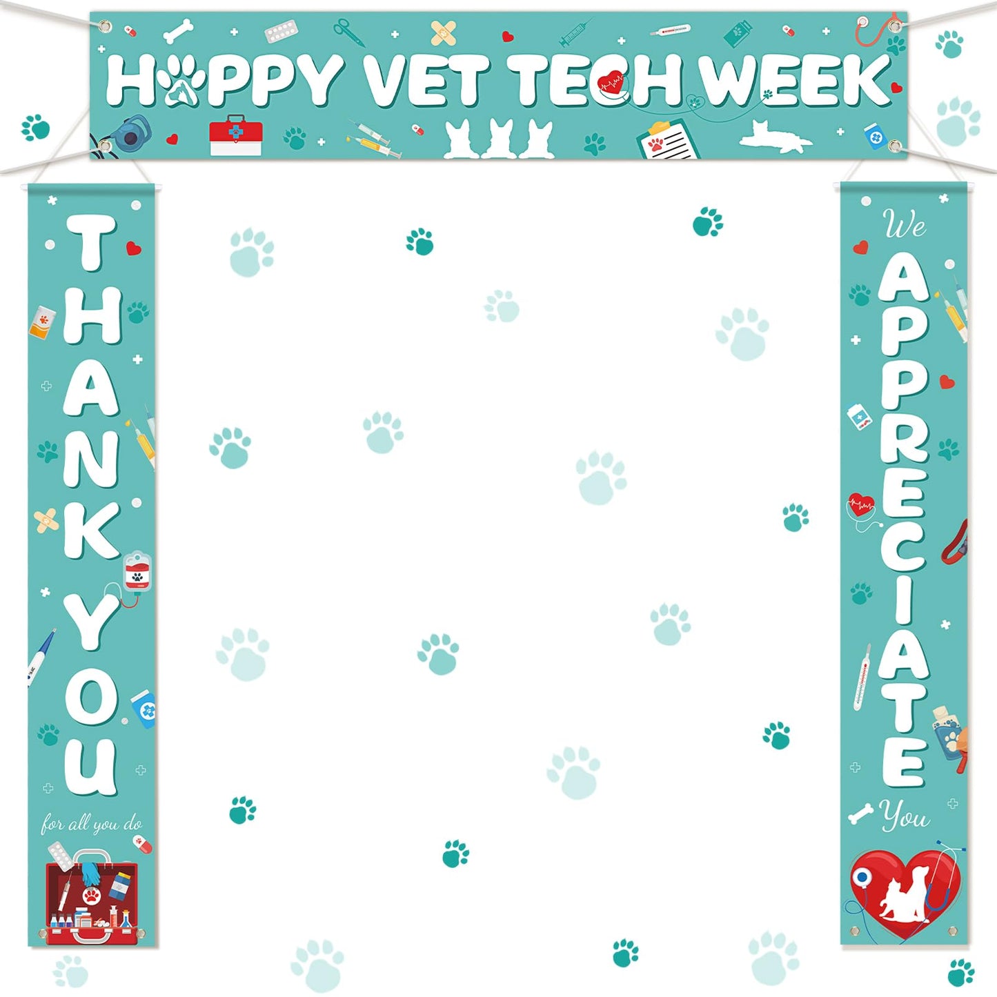 Fanfanwin 3 Pcs Happy Vet Tech Week Banner We Appreciate Thank You Veterinary Technician Week Decorations Vet Hospital Staff Party Supplies for Hard Work Nurse Enthusiast