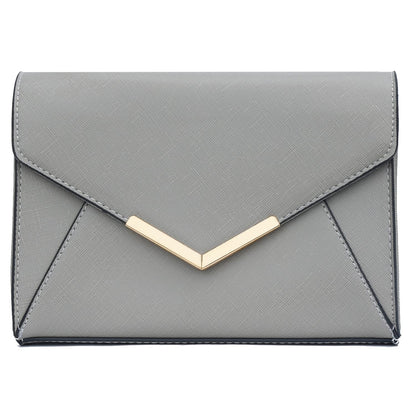 KKXIU Women Elegant Faux Leather Evening Envelope Clutch Purse Foldover Bags for Party Wedding Prom (A-Grey)