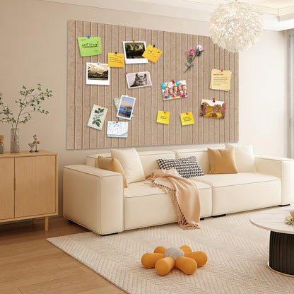 15 Pack Felt Bulletin Board, 35" x 59" Large Oatmeal Pinboard with 30 Push Pins, Felt Pin Board, Self-Adhesive Cork Board Tiles for Home, Office Walls, School Classroom Message Photos Display