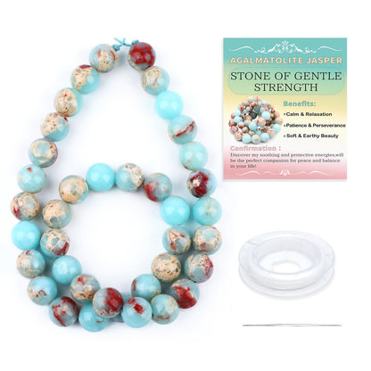 CMBYN Natural Stone Beads Round Genuine Real Stone Beading Strand Loose Gemstones DIY Smooth Bead for Bracelet Necklace Earrings Jewelry Making (Agalmatolite Jasper, 10mm 36 Pieces)