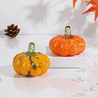 Glass Pumpkin Fall Decor Set – 2 PCS Handblown Pumpkins for Autumn Decorations, Halloween, Thanksgiving, Harvest Table Centerpiece, Mantel Fall Accents
