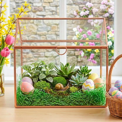 D'Eco Glass House Centerpiece (10x6x8)- Tabletop Planter Terrarium- Spring Home Decor & Wedding Letterbox - Fill with Succulents, Cacti, Air Plants, Moss, Flowers for Plant Lovers