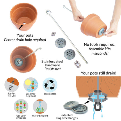SkyPots Two Pack, All-New Pot Hanging Kits + Accessories, Indoor/Outdoor, Build Vertical Gardens, Hang Individual Planters