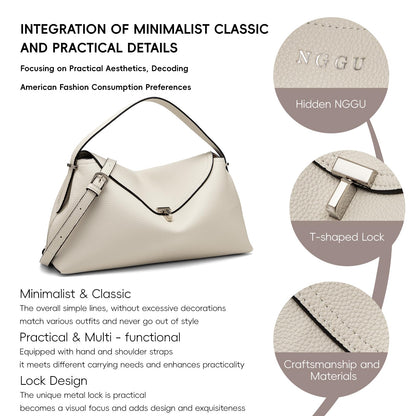 NGGU White Leather Crossbody Bag for Women, Multiple Compartments for Everyday & Travel