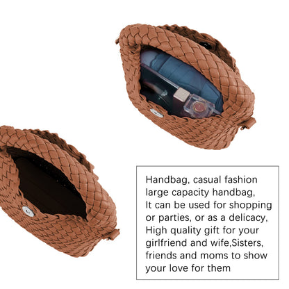 Woven Shoulder Bag for Women, Aesthetic Small Purse Trendy Top Handle Handbag PU Leather Crossbody Bag with Detachable Strap Cute for Mom Sister Girlfriend (BROWN)