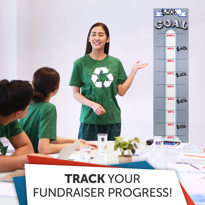 Fundraising Goal Thermometer Chart - 11" x 48", Reusable, Dry Erase Goal Tracker - Great for Schools, Churches, Offices & Charities
