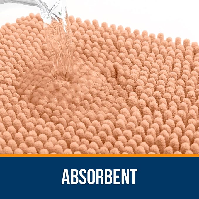 OLANLY Bathroom Runner Rugs 44x24, Extra Soft Absorbent Chenille Bath Rugs, Rubber Backing Quick Dry, Machine Washable Long Bath Mats for Bathroom Floor, Tub and Shower, Home Decor Accessories, Peach