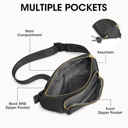 Kattee Fanny Packs for Women, Leather Crossbody Bags for Women Trendy, Small Belt Bag,Fashion Waist Packs with RFID Blocking, Black