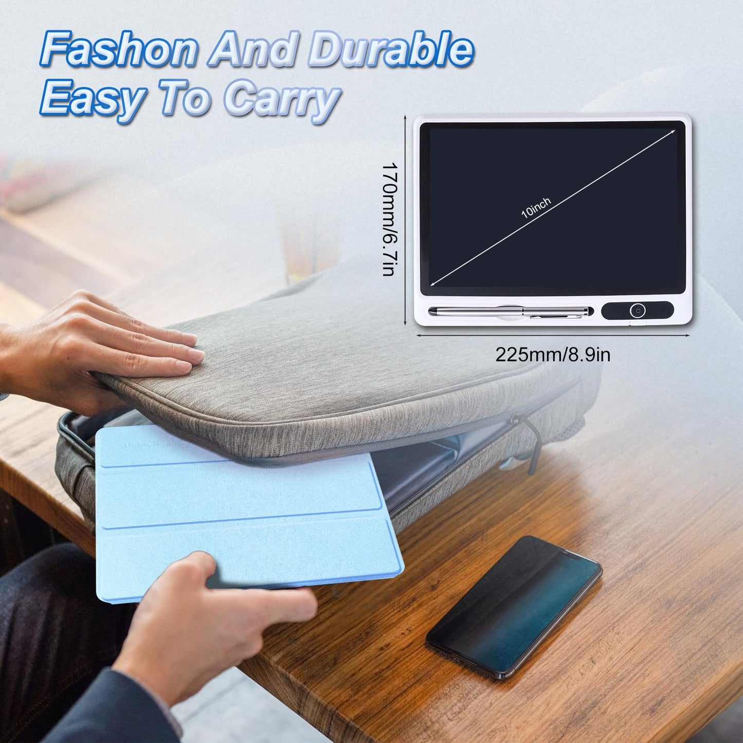 10 Inch LCD Writing Tablet with PU Protective Cover Electronic Writing Notebook Erasable Drawing Pad for Taking Notes Drafting Leaving Message (Blue)