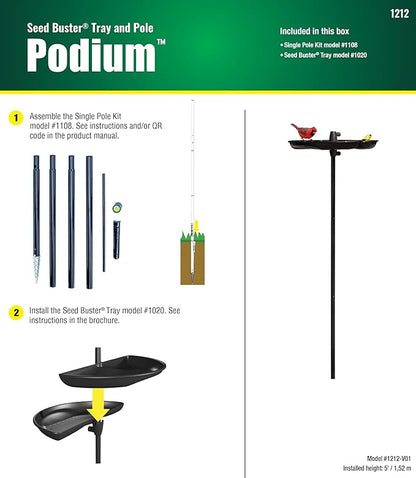 BirdsUP Bird Feeding Kit with Seed Catcher Tray and Single Pole, Reduces Fallen Seed Mess, Attracts Ground Feeding Birds, Easy to Clean Outdoor Design