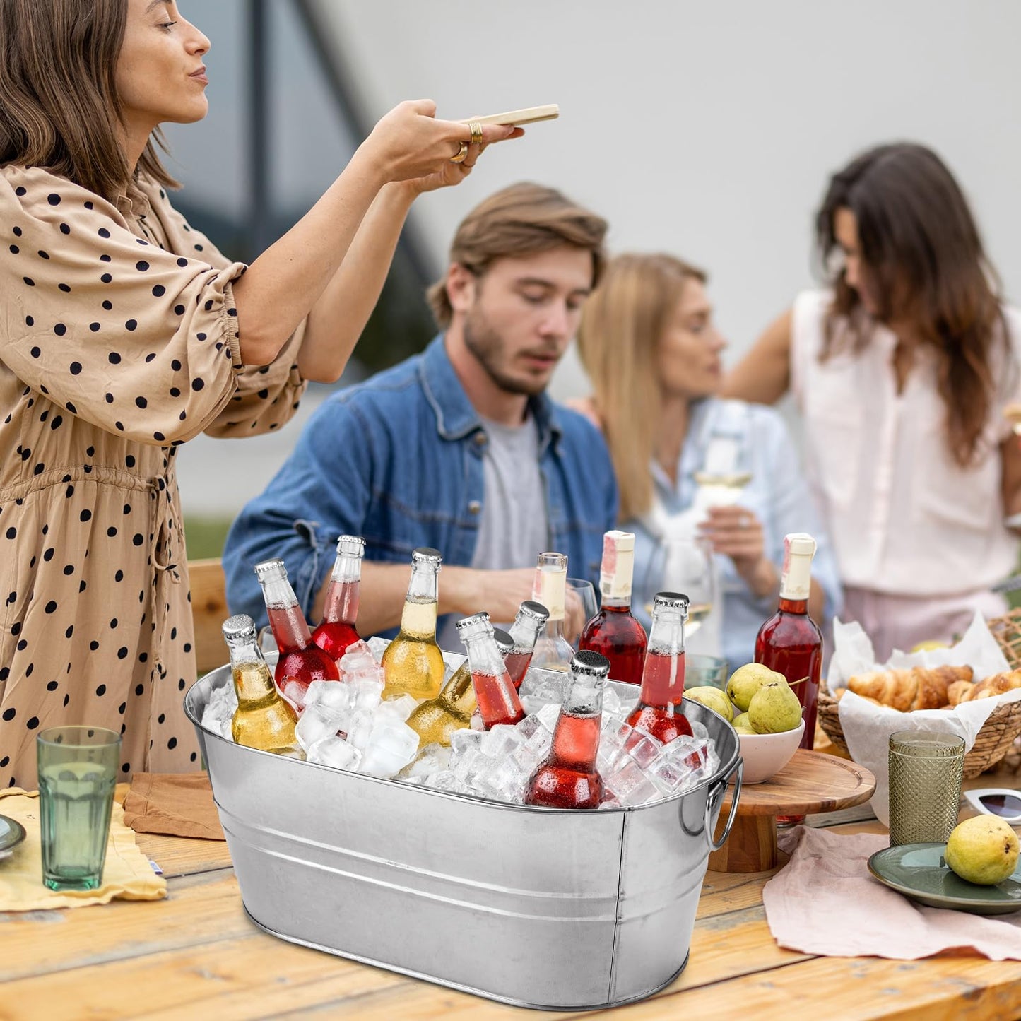 MIVIDE 4 Pack Galvanized Tub 3 Gallon Ice Bucket Large Metal Champagne Drink Bucket with Handles Galvanized Ice Buckets for Parties Mimosa Bar Cocktail Bar