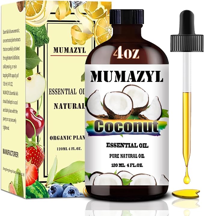Coconut Essential Oil, Coconut Oil 4 Fl Oz 120ML for Diffuser Humidifier Yoga Cleaning DIY Candle Soap Making MUMAZYL Essential Oils