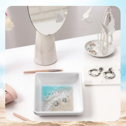 Novabright Handmade Ocean Resin Jewelry Tray Mini Turtle Square Ring Dish Jewelry Holder for Rings Earrings Engagement Gifts for Couples Birthday Gifts Ocean Beach Art Gift for Women