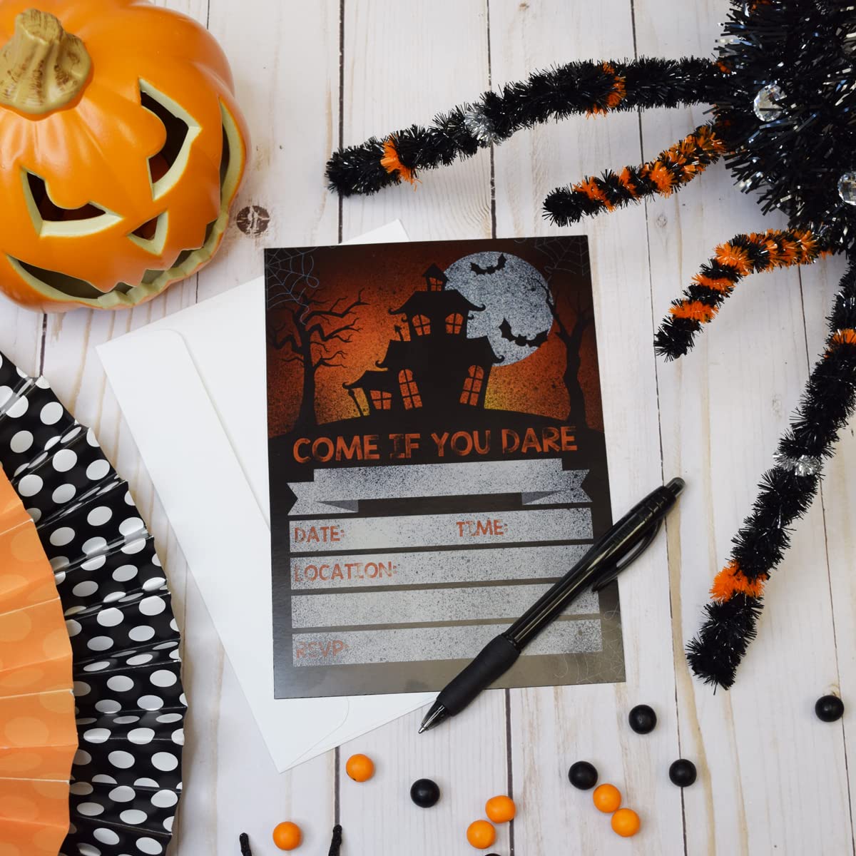 Come If You Dare Spooky Halloween Haunted House Party Invitations, 20 5x7 Fill In Cards with Twenty White Envelopes by AmandaCreation