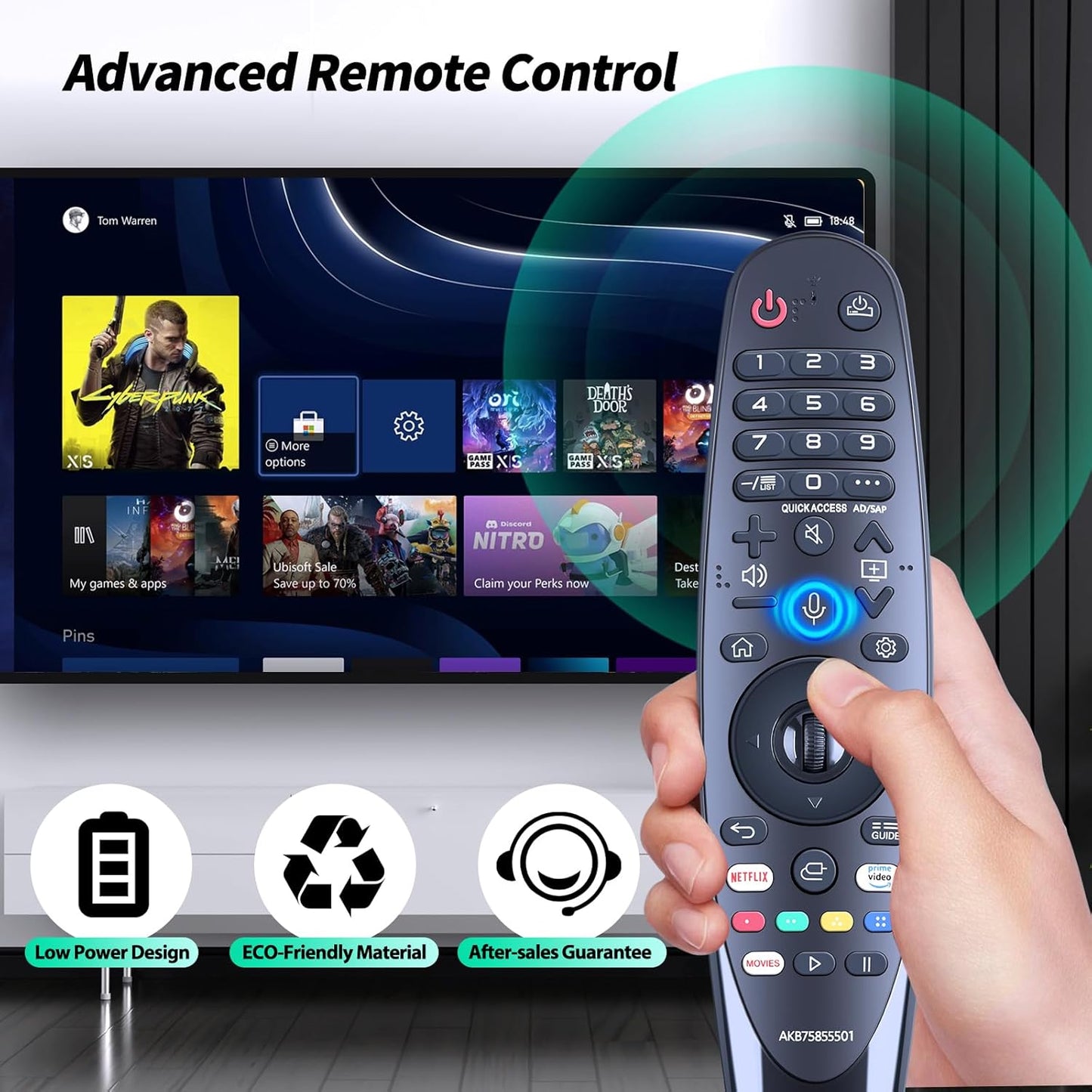 Magic Replacement for LG TV Remote with Voice and Pointer Function，AKB75855501 and MR20GA for LG Smart TV Remote（OLED/NANOCELL/ 4K UHD Models with Netflix and Prime Video Hot Keys,Google/Alexa