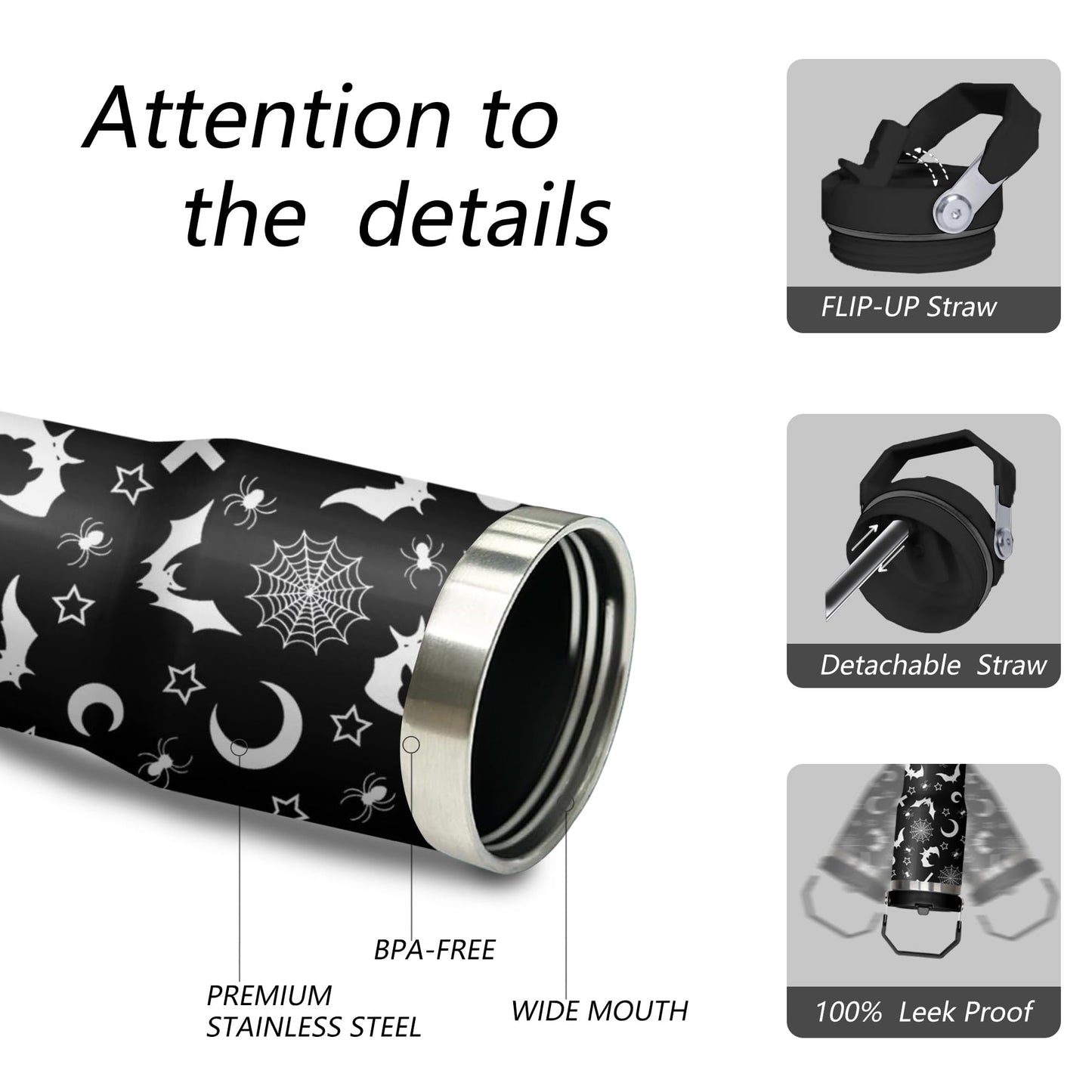 Xchearser Gothic Tumbler with Handle and Flip Straw for Women Men, 30oz Halloween Goth Stainless Steel Insulated Cup, Witch Moon Water Bottle Travel Coffee Mug Gifts