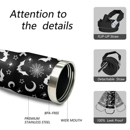 Xchearser Gothic Tumbler with Handle and Flip Straw for Women Men, 30oz Halloween Goth Stainless Steel Insulated Cup, Witch Moon Water Bottle Travel Coffee Mug Gifts
