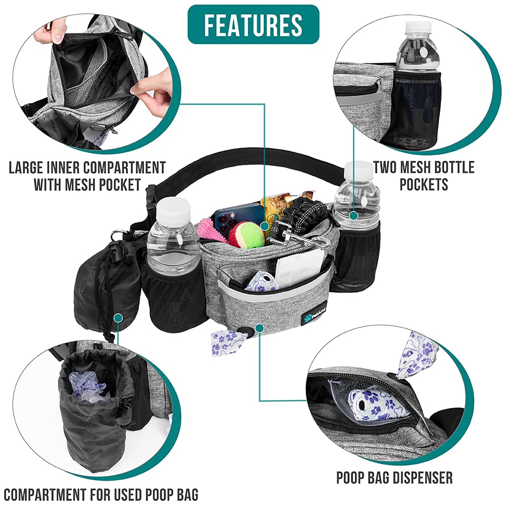 PetAmi Dog Fanny Pack, Treat Pouch for Dog Walking, Training, Built in Poop Bag Dispenser, Water Bottle Holder, Collapsible Bowl, Pet Treat Waist Belt for Hiking, Running, Kibbles (Camo Black)