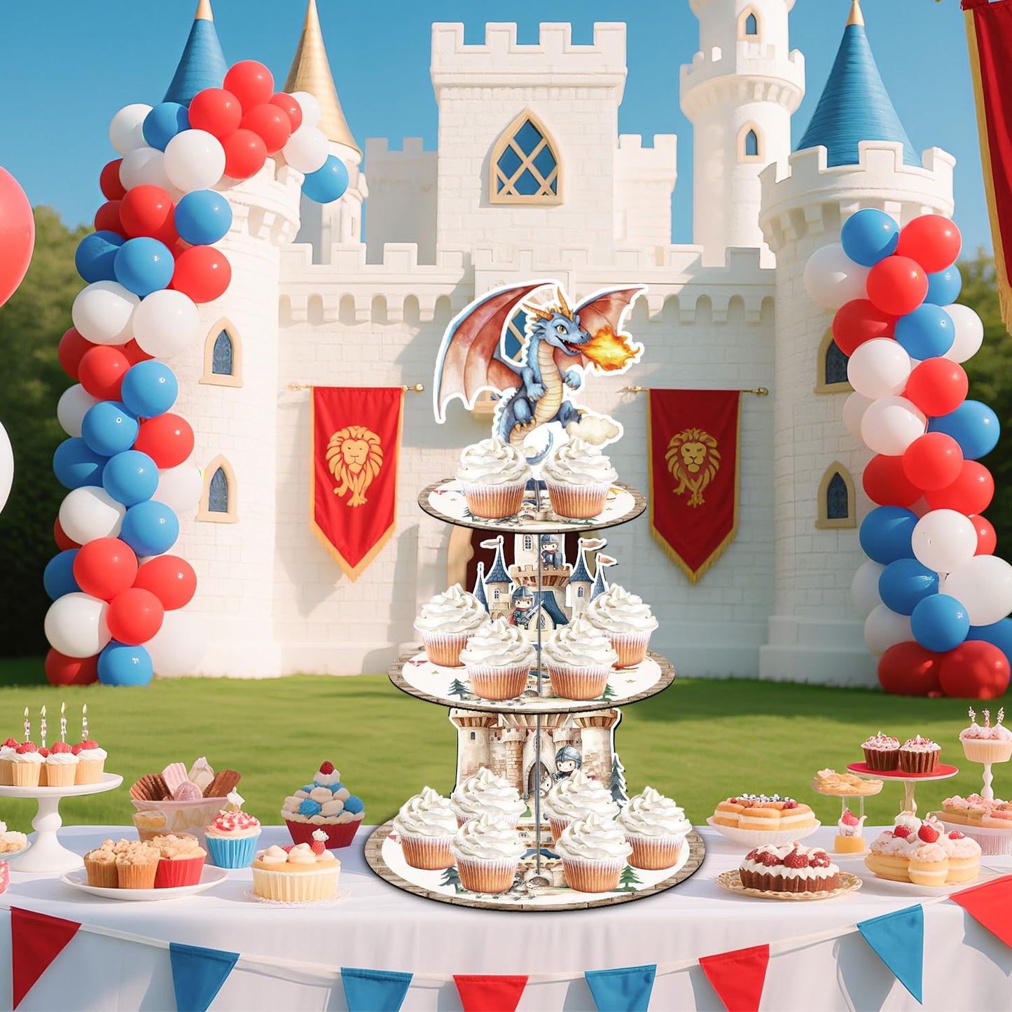 Keluna Medieval Dragon Party Decorations - 3 Tier Cupcake Stand Dragon Birthday Party Decorations Dessert Stands Holders