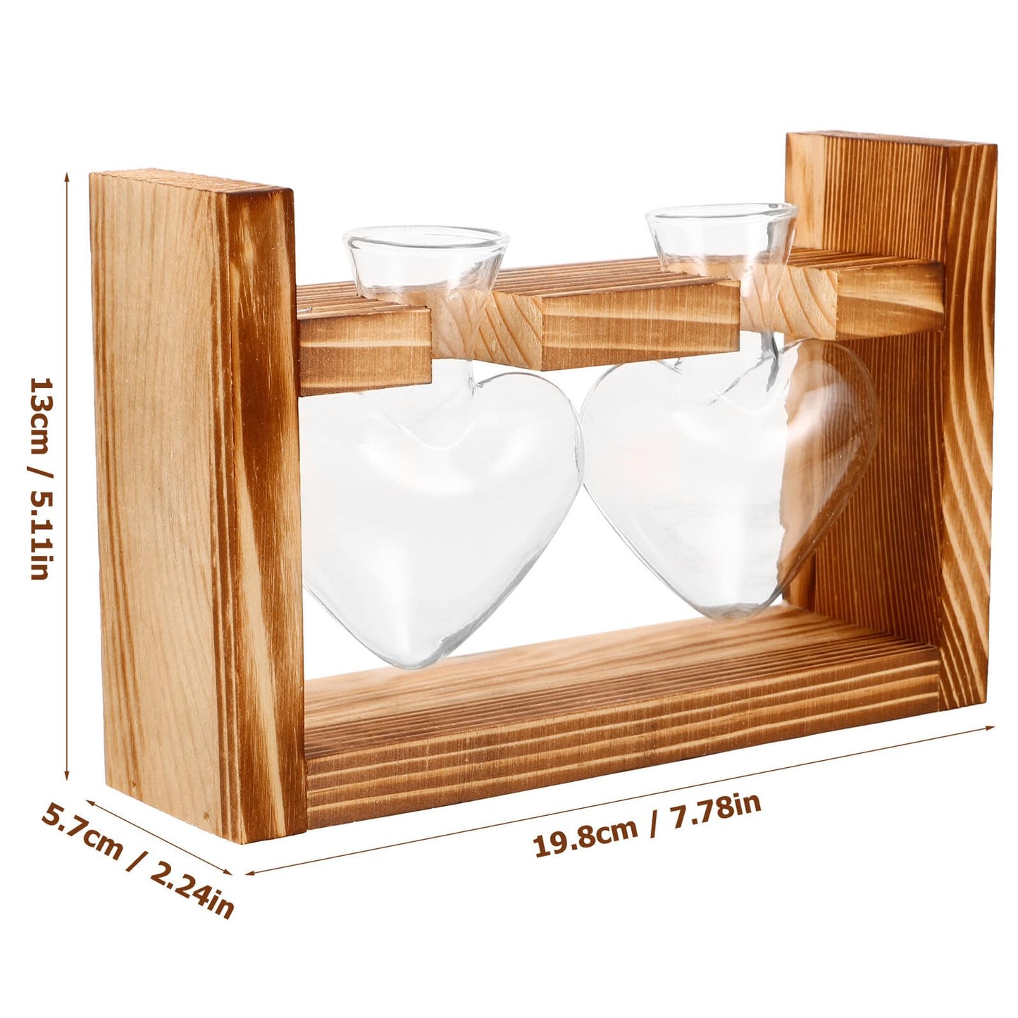 KESYOO Heart-Shaped Hydroponic Glass Planter Vase with Wooden Stand Glass Terrarium for Indoor Plants Home Décor Flower Pot Set with 2 Vases and Rustic Frame