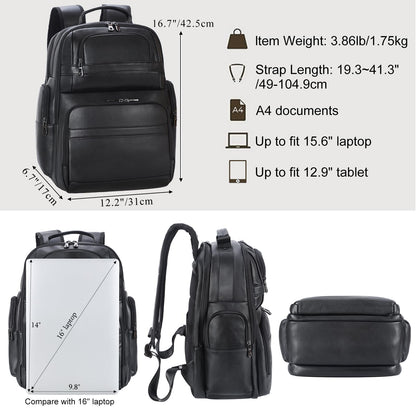 TIDING Genuine Leather Backpack for Men 15.6" Laptop Computer Bag Travel Camping Rucksack Daypacks