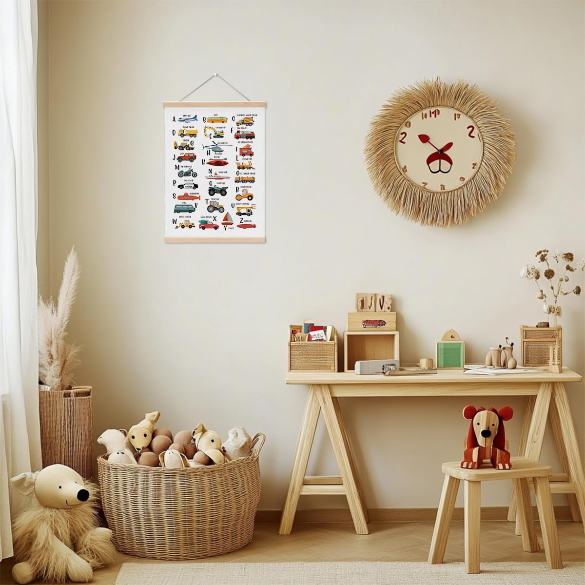Transport Alphabet Poster, ABC Art Prints, Toddler Room Decor, Construction Decor for Boys Room, Educational Hanging Wall Art Alphabet Banner Paintings Wall Decors, Boys Room Nursery Playroom Decors