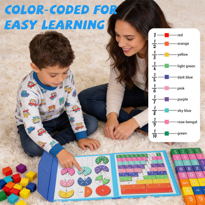 Uzqalifa Magnetic Fraction Demonstration Book, Magnetic Fraction Educational Puzzle with Tiles & Circles, Interactive Magnetic Math Learning Kit for Kids