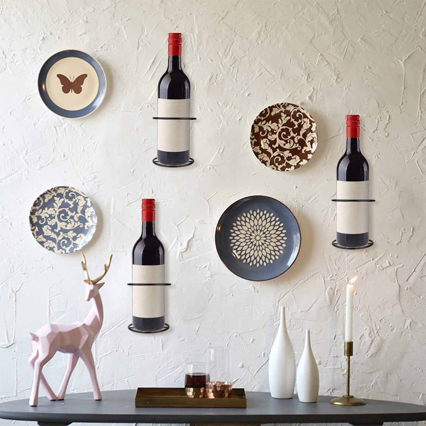 Yimerlen 6 Pcs Spiral Wall Mounted Wine Rack, Metal Bottle Display Holder for Storage and Theme Decor (Upward Style) Black