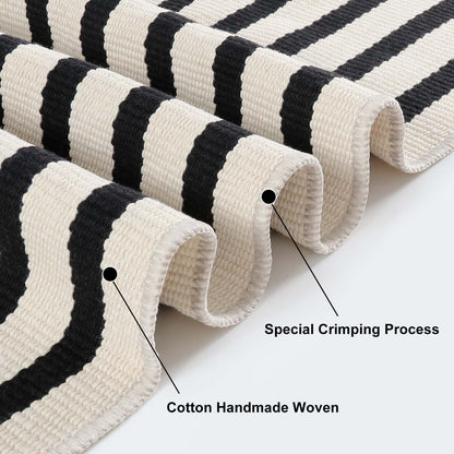 Sungea Black and White Striped Rugs 2.3'x3.6', Washable Hand Woven Front Door Rug, Reversible Outdoor Welcome Mat Foldable Layered Door Mats for Entryway Porch Decor Home Entrance