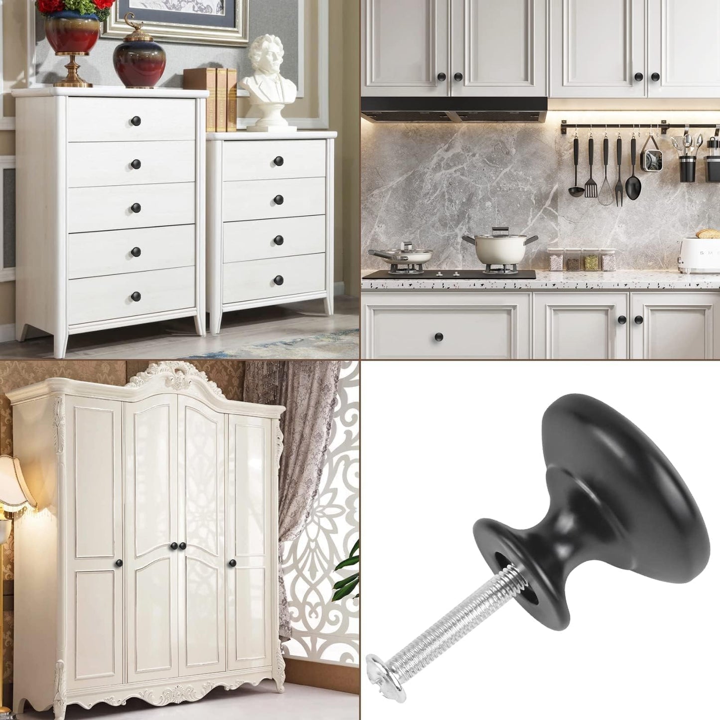 OctinPris 10x Matt Black Cabinet Hardware Round Mushroom Knob Drawer Handles 30mm/1.18" for Kitchen Cupboard Furniture Chest Door Dresser Bathroom