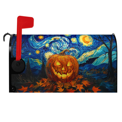 Dacawin Halloween Pumpkin Magnetic Mailbox Covers Standard Size 18 x 21 Van Gogh's Starry Night Mailbox Wraps Cover Oil Painting Decorations Post Box Cover for Garden Yard Outdoor Decor